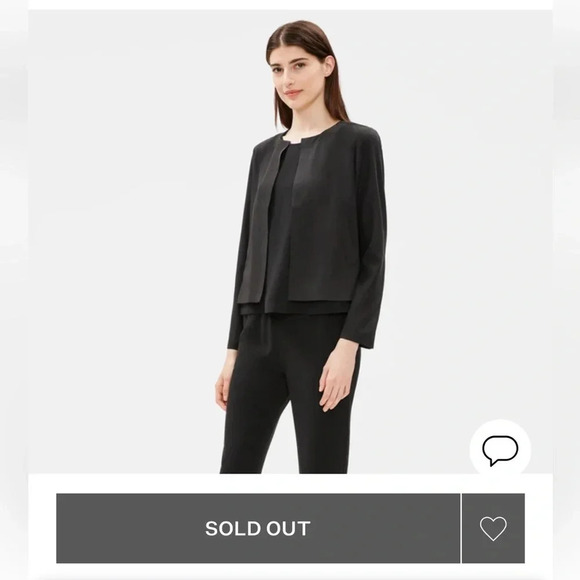 Eileen fisher Sandwashed Tencel Round Neck Jacket silk black NWT size small - Picture 3 of 16